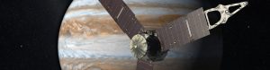 Image : The Juno spaceprobe in front of the planet Jupiter (Artist’s Concept). – NASA/JPL